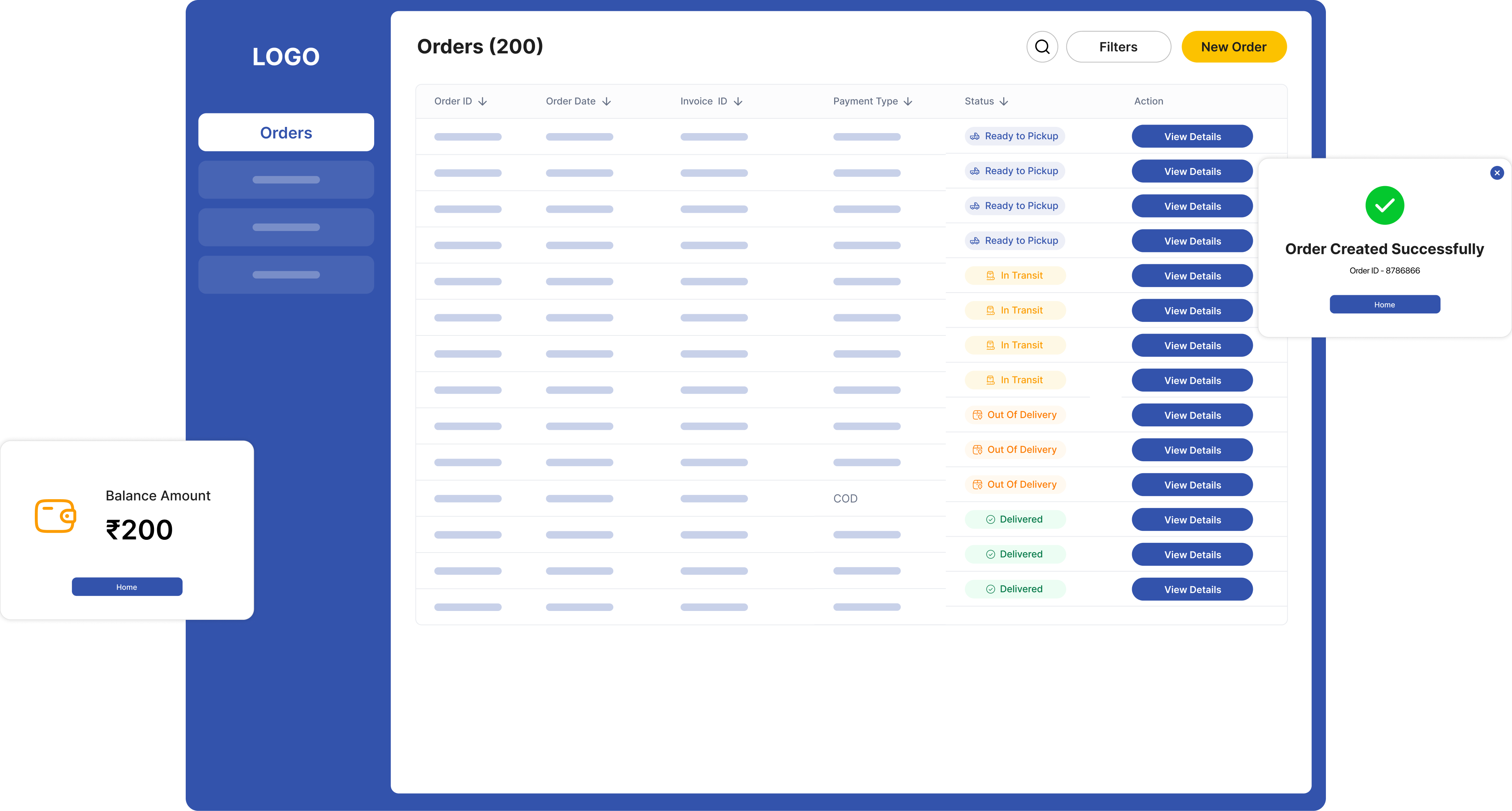 Smart Partner Order Management Platform Dashboard